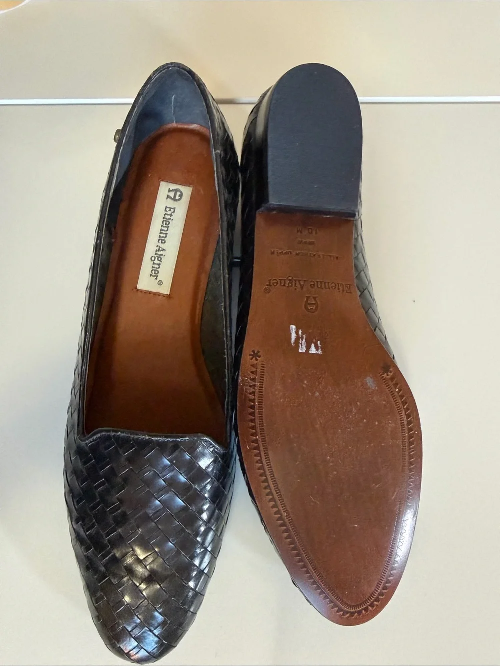 Etienne Aigner Black Woven Weave Leather Slip-On Flats 10M VTG Academia
